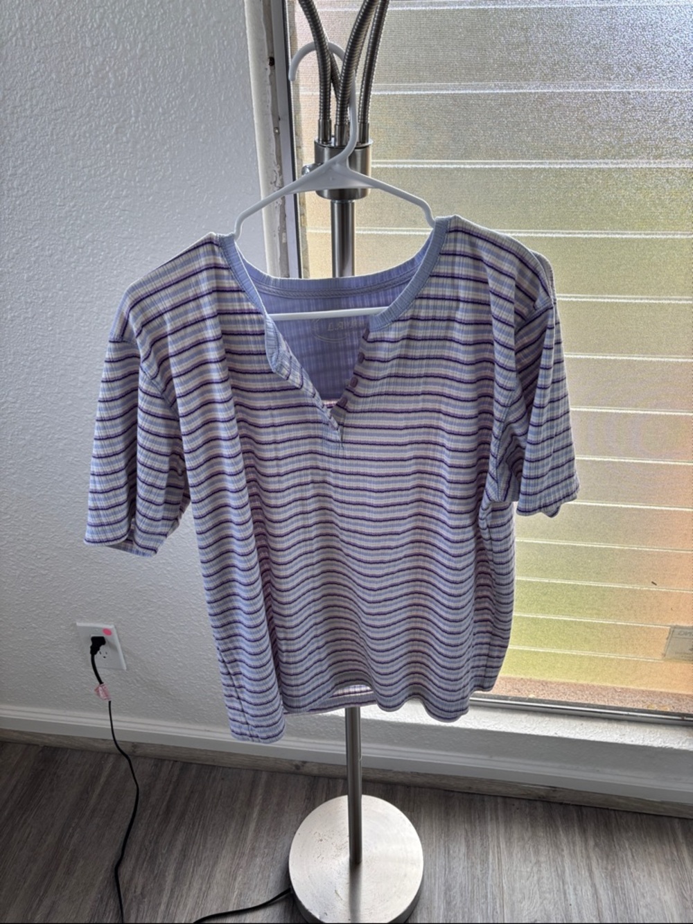 L.A. Blues Short Sleeve Striped Tee in Lavender, White, Navy